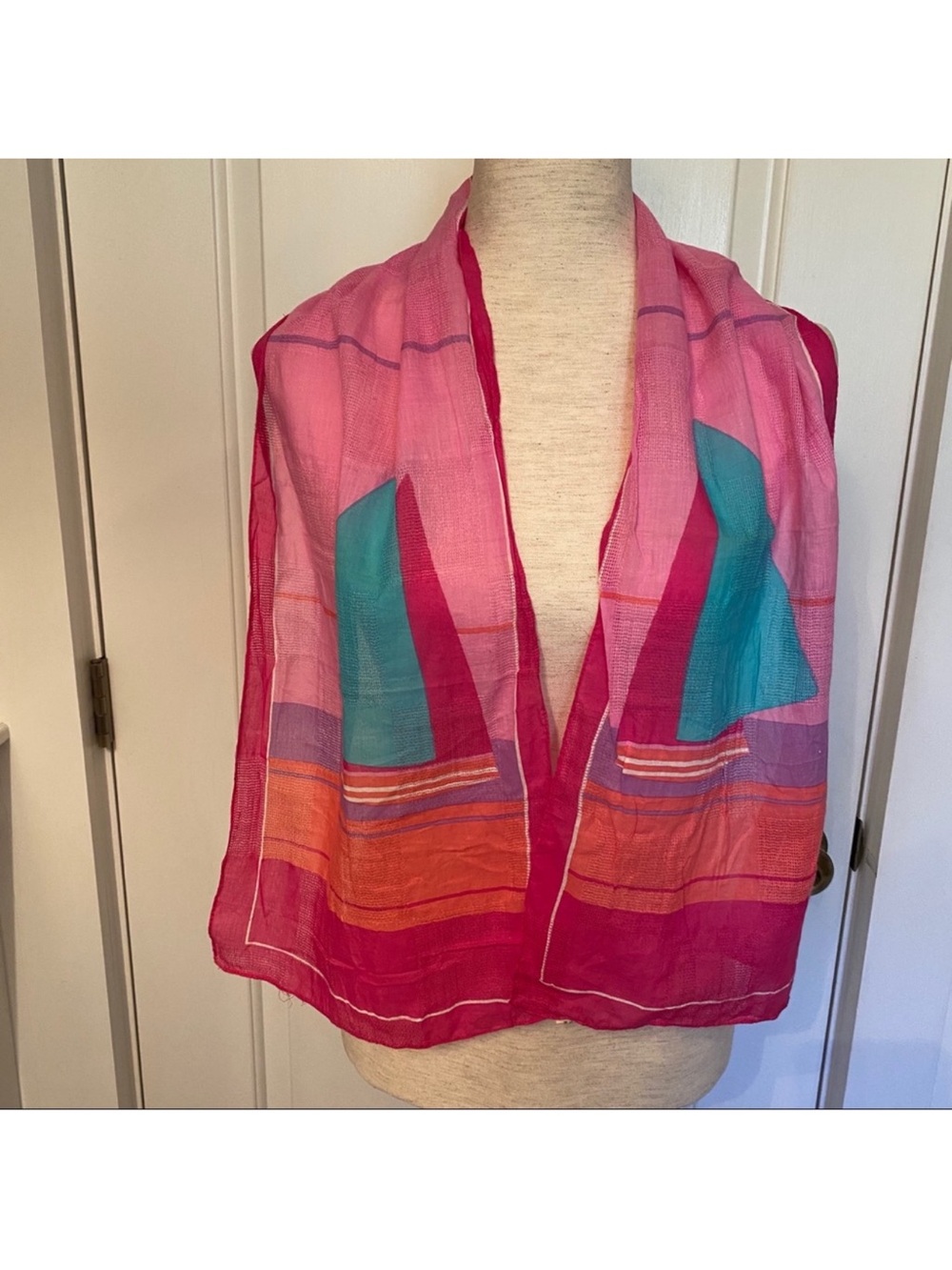 HERMAN PECKER SCARF SAILBOAT PINK WHITE COTTON ITALY ACCESSORY
